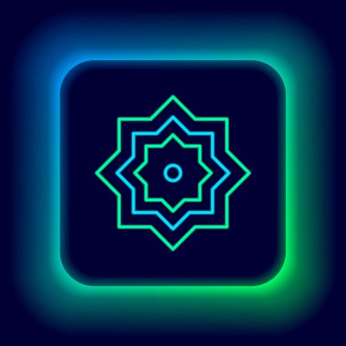 Parlayan neon hattı İslami sekizgen yıldız süslemesi simgesi siyah arkaplanda izole edildi. Renkli taslak konsepti. Vektör