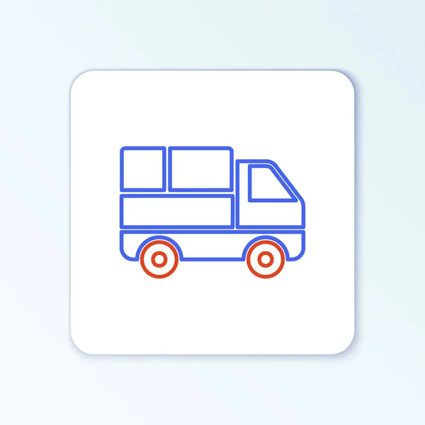 带纸板箱的线运送卡车在图标后面与白色背景隔离 五彩缤纷的概念 — 图库矢量图片