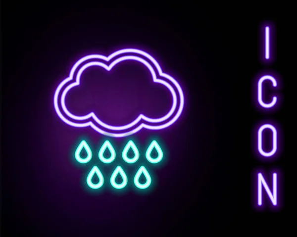 Zářící Neonová Čára Cloud Ikonou Deště Izolované Černém Pozadí Déšť — Stockový vektor