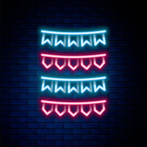 Glödande Neon Linje Karneval Garland Med Flaggor Ikon Isolerad Tegel — Stock vektor