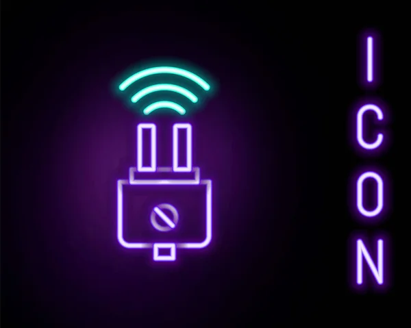 Leuchtendes Neonfarbenes Smart Steckersystem Symbol Isoliert Auf Schwarzem Hintergrund Konzept — Stockvektor