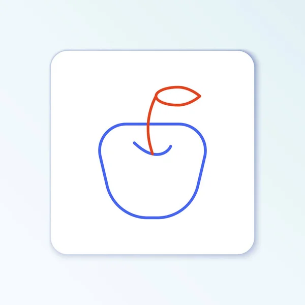 Line Apple Icoon Geïsoleerd Witte Achtergrond Fruit Met Bladsymbool Kleurrijk — Stockvector