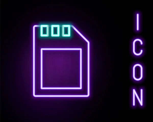 Glödande Neon Line Kort Ikon Isolerad Svart Bakgrund Minneskort Adapter — Stock vektor