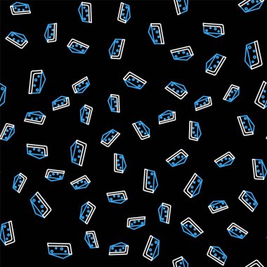 Çizgi pasta simgesi siyah arkaplanda izole edilmiş kusursuz desen. Doğum günün kutlu olsun. Vektör