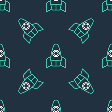 Roket çizgisi simgesi siyah arkaplanda izole edilmiş. Uzay yolculuğu. Vektör