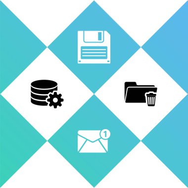 Veritabanı sunucusunu ayarla, Yeni, e- posta gelen iletiyi, Disket diskini ve dizin simgesini sil. Vektör.