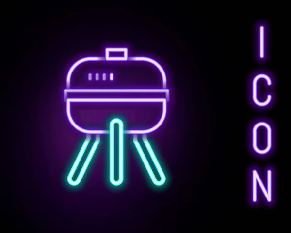 Ligne Lumineuse Néon Barbecue Icône Grill Isolé Sur Fond Noir — Image vectorielle