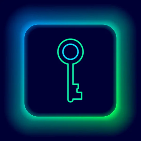 Glowing Neon Line Old Key Icon Isolated Black Background Colorful — Stock Vector