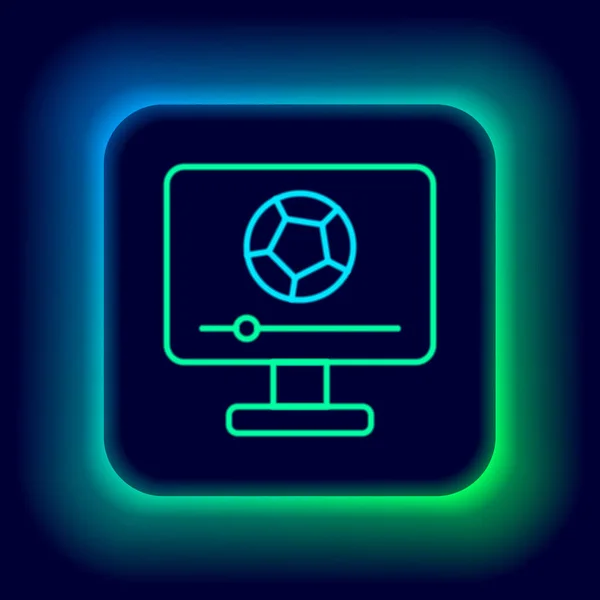 在电视图标上闪烁着霓虹灯线足球赛的光芒 用黑色背景隔开 足球在线概念 五彩缤纷的概念 — 图库矢量图片