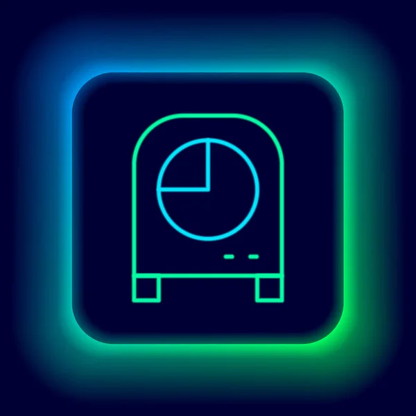 Gloeiende Neon Lijn Keuken Timer Pictogram Geïsoleerd Zwarte Achtergrond Kookgerei — Stockvector