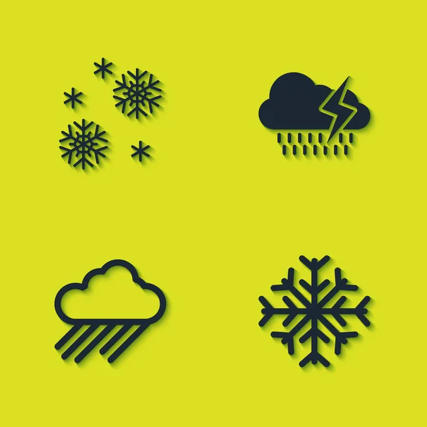 Set Snow Snowflake Cloud Rain Lightning Icon Вектор — стоковый вектор