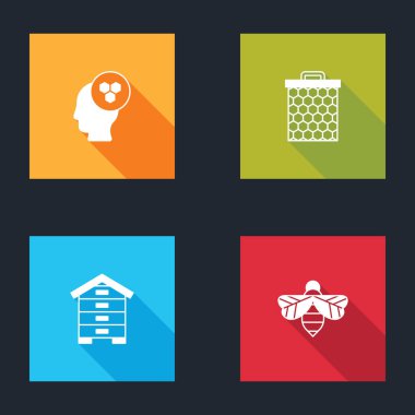 Arı yetiştiricisi, bal peteği, arı kovanı ve simge ayarla. Vektör