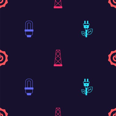 Elektrik tasarruf prizini yaprağa, LED ampulüne, antene ve güç düğmesine ayarlayın. Vektör