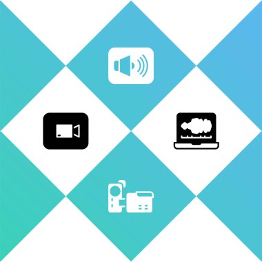 Play video düğmesi, sinema kamerası, Hoparlör sesi ve ses kaydedici simgesini ayarla. Vektör