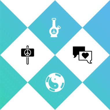 Barışı, Yin Yang sembolünü, Bong ve Konuşma baloncuğu sohbet simgesini ayarla. Vektör