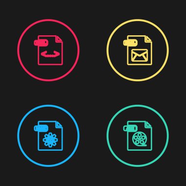 Satır MAX dosya belgesi, AVI, EML ve XML simgesini ayarla. Vektör.