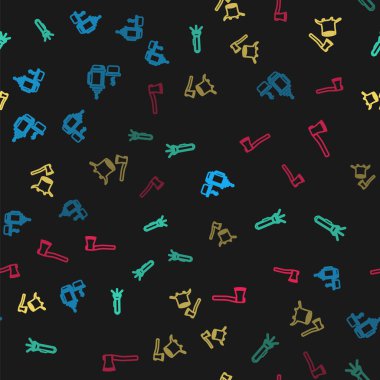 Hat termos konteynırı, el feneri, tahta balta kütüğü ve pürüzsüz desen. Vektör.