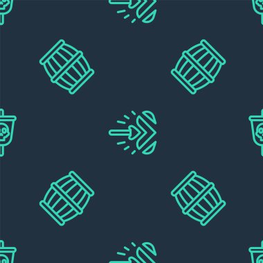 Sihirli ok, barut namlusu ve korsan bayrağını pürüzsüz desene ayarlayın. Vektör