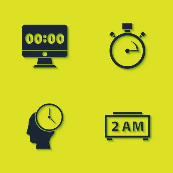 Set Clock Monitor Digital Alarm Clock Time Management Stopwatch Icon — Stock Vector