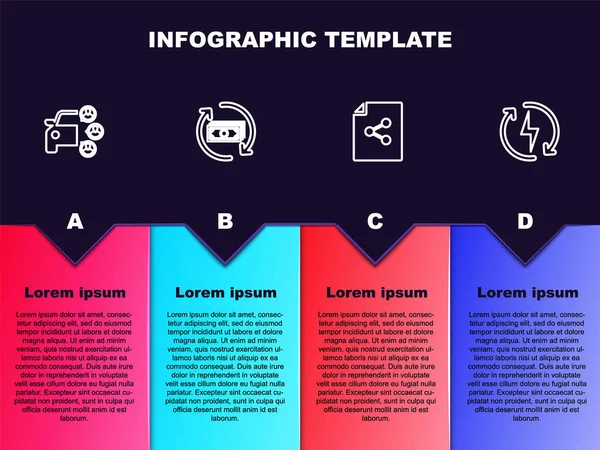 Set Line Carsharing Geld Zurückerstatten Share File Und Aufladen Geschäftsinfografische — Stockvektor