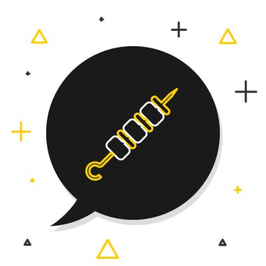 Beyaz arka planda izole edilmiş ızgara şiş kebap. Şiş çubukta et kebabı. Izgara etle piknik. Renkli taslak konsepti. Vektör