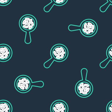 Büyüteç simgesi altında çizgi mikroorganizmaları siyah arkaplanda izole edilmiş kusursuz desen. Bakteri ve mikroplar, hücre kanseri, mikrop, virüs, mantar. Vektör