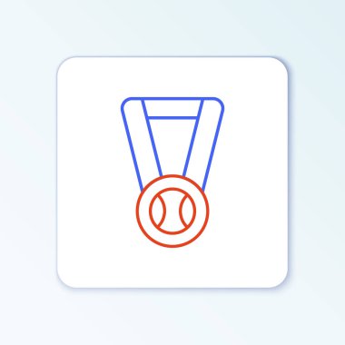 Beyzbol topu ikonlu çizgi madalyası beyaz arka planda izole edilmiş. Kazanan sembol. Renkli taslak konsepti. Vektör