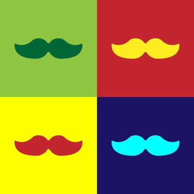 Pop Art Bıyık simgesi renk arkaplanda izole edildi. Berber dükkanı sembolü. Yüz kılı stili. Vektör İllüstrasyonu