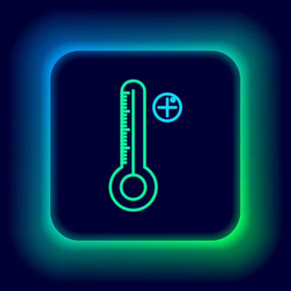 Świecący neon linii Medyczny termometr cyfrowy do ikony badania lekarskiego izolowany na czarnym tle. Kolorowy koncept. Wektor — Wektor stockowy