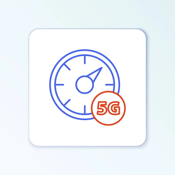 Line Digitale snelheidsmeter concept met 5G pictogram geïsoleerd op witte achtergrond. Wereldwijd netwerk hoge snelheid verbinding datasnelheid technologie. Kleurrijk concept. Vector — Stockvector