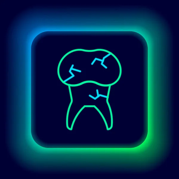 Linha de néon brilhante Dente com cárie ícone isolado no fundo preto. Decadência dentária. Conceito de esboço colorido. Vetor —  Vetores de Stock