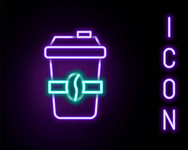Świecący neon linii filiżanka kawy, aby przejść do ikony izolowane na czarnym tle. Kolorowy koncept. Wektor — Wektor stockowy