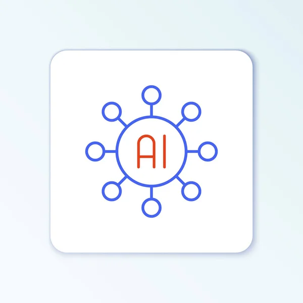 Linea icona della rete neurale isolata su sfondo bianco. Intelligenza artificiale AI. Concetto di contorno colorato. Vettore — Vettoriale Stock