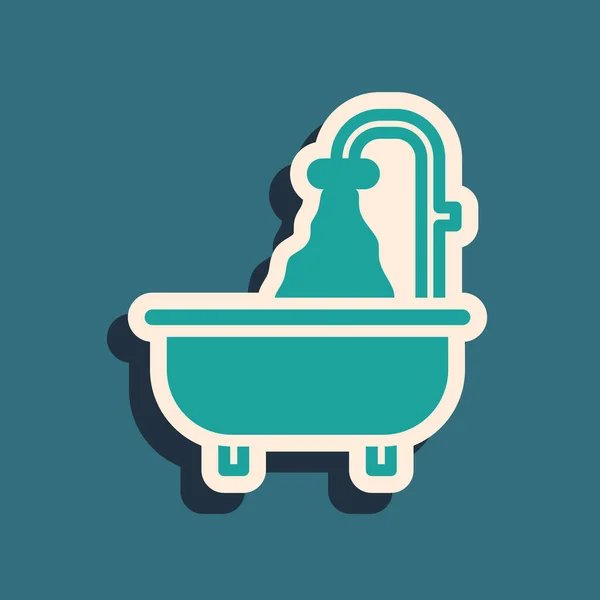 Green Bathtub icon isolated on green background. Long shadow style. Vector — Stock Vector
