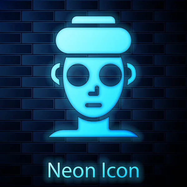 Leuchtende Neon Gesichtsmaske Symbol isoliert auf Backsteinwand Hintergrund. Kosmetologie, Medizin und Gesundheitswesen. Vektor — Stockvektor