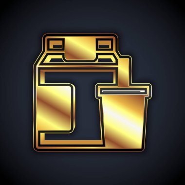 Gold Online sipariş ve fast food dağıtım ikonu siyah arka planda izole edildi. Vektör