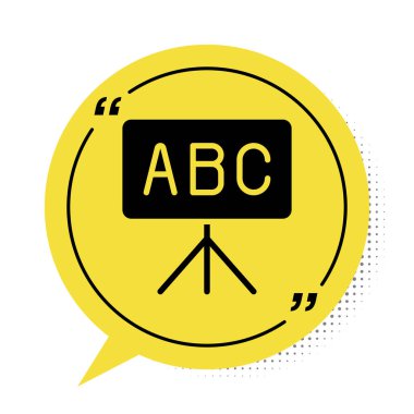 Beyaz arkaplanda siyah sütun simgesi izole edildi. Okul karatahtası. Sarı konuşma balonu sembolü. Vektör