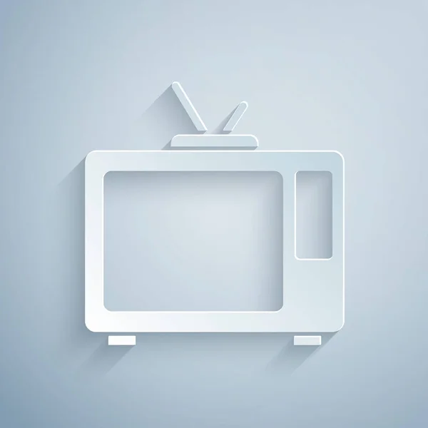 Paper cut Retro tv icon isolated on grey background. Television sign. Paper art style. Vector — Stock Vector