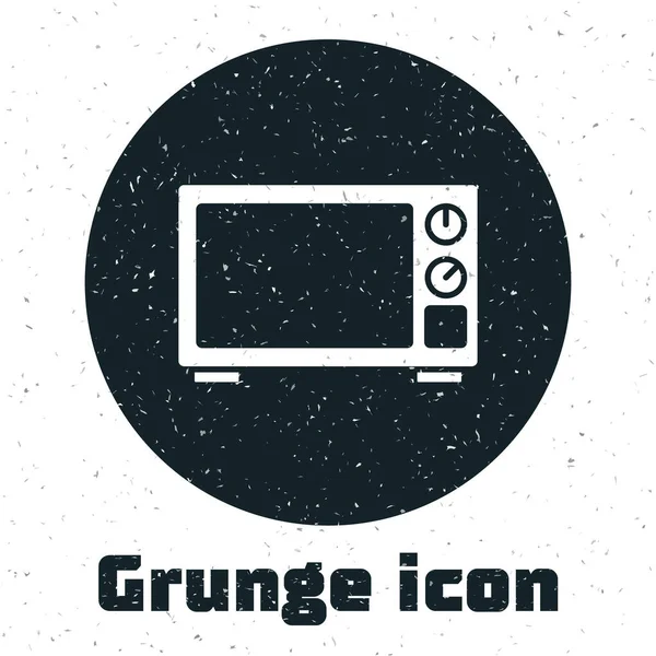 Grunge icône four micro-ondes isolé sur fond blanc. Icône des appareils ménagers. Dessin vintage monochrome. Vecteur — Image vectorielle