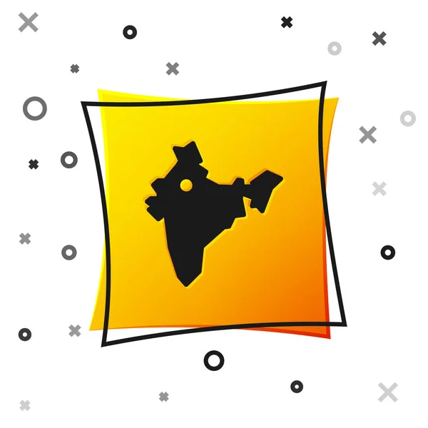 Černá Indie mapa ikona izolované na bílém pozadí. Žlutý knoflík. Vektor — Stockový vektor