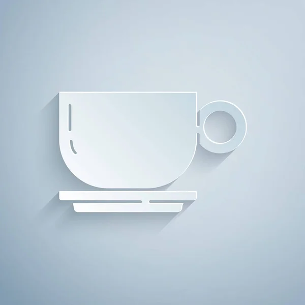 Папір вирізав значок чашки кави ізольовано на сірому фоні. Чайна чашка. Гарячий напій кава. Стиль паперового мистецтва. Векторні — стоковий вектор