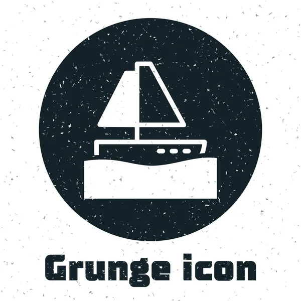 Grunge iate veleiro ou ícone veleiro isolado no fundo branco. Navegar barco marinho viagem de cruzeiro. Desenho vintage monocromático. Vetor — Vetor de Stock