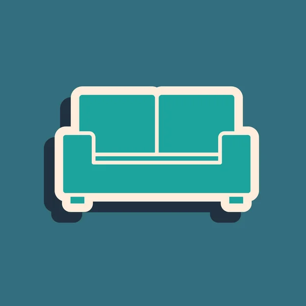 Green Sofa icon isolated on green background. Long shadow style. Vector — Stock Vector