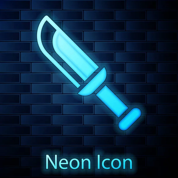 Gloeiende neon Militair mes icoon geïsoleerd op bakstenen muur achtergrond. Vector — Stockvector