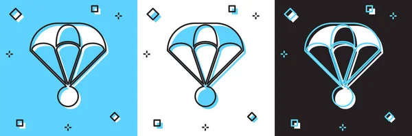 Définissez l'icône Parachute isolée sur fond bleu et blanc, noir. Le sport extrême. Équipement sportif. Vecteur — Image vectorielle