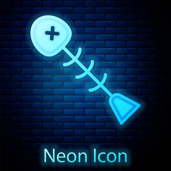 Leuchtende Neon Tote Fische Ikone isoliert auf Backsteinmauer Hintergrund. Vektor — Stockvektor