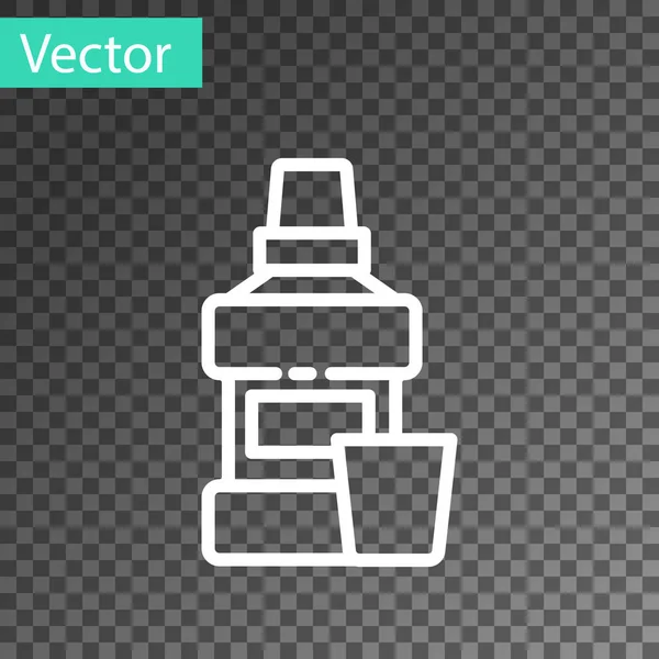 Ligne blanche Bouteille en plastique et icône en verre rince-bouche isolé sur fond transparent. Liquide pour rincer la bouche. Équipement de soins oraux. Vecteur — Image vectorielle