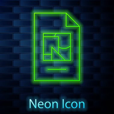 Duvarda izole edilmiş illüstrasyon simgesiyle parlayan neon hattı dosyası. Kontrol listesi simgesi. İş konsepti. Vektör