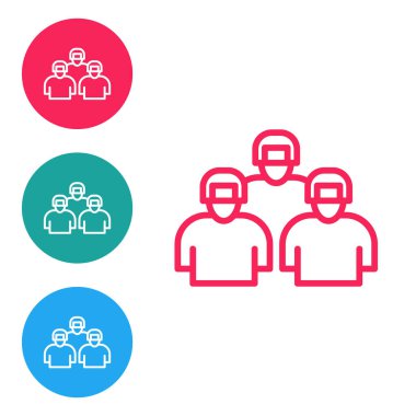 Beyzbol oyuncularından oluşan kırmızı çizgi takım simgesi beyaz arkaplanda izole edildi. Simgeleri daire düğmelerine ayır. Vektör