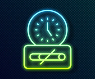 Parlayan neon hattı. Siyah arkaplanda sigara içme zamanı simgesi yok. Sigara içmek yasaktır işareti. Vektör